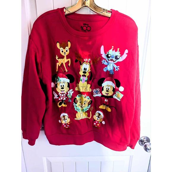 Disney 100 Mickey Holiday LIGHT UP Red Christmas Sweatshirt Holiday Size M - Picture 5 of 9